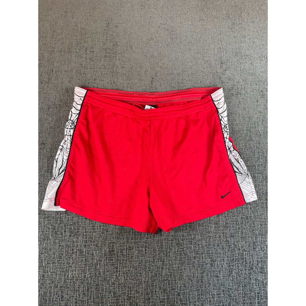 Nike Womens Red Spiderweb Floral Graphic Athletic Shorts XL Mesh Running Gym‎